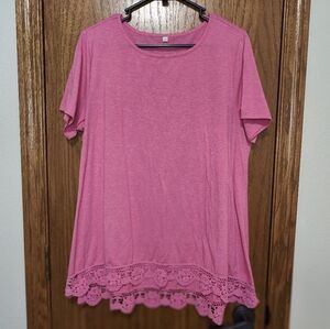 Women's Pink Tunic Top With Crocheted Hem, Size 2XL